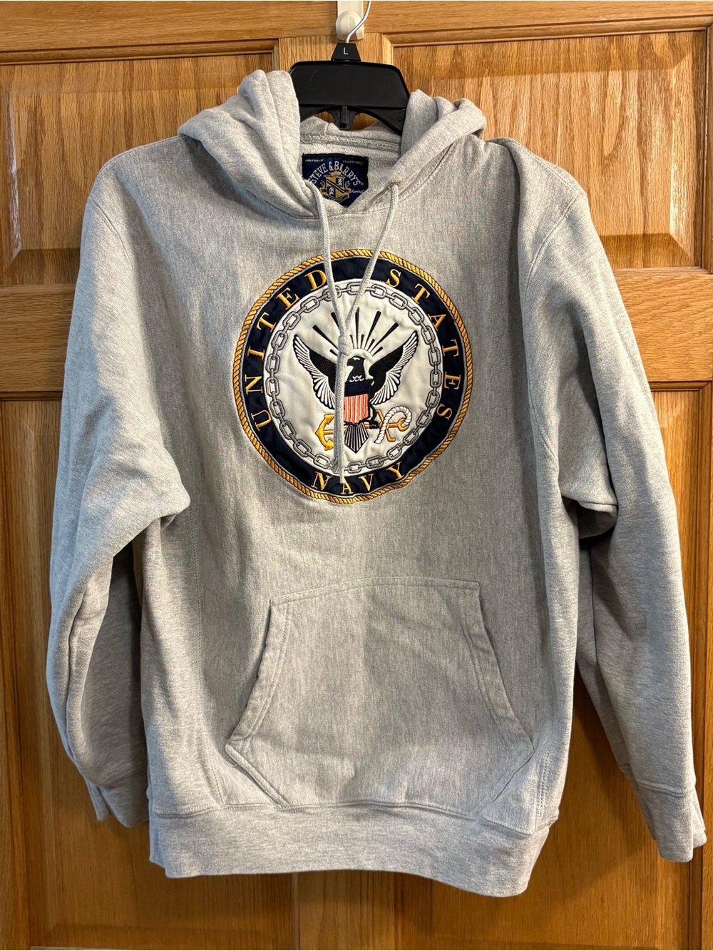 Vtg Y2K Steve & Barry's Outfitters U.S Navy Gray Hoodie Embroidered Logo Men’s S